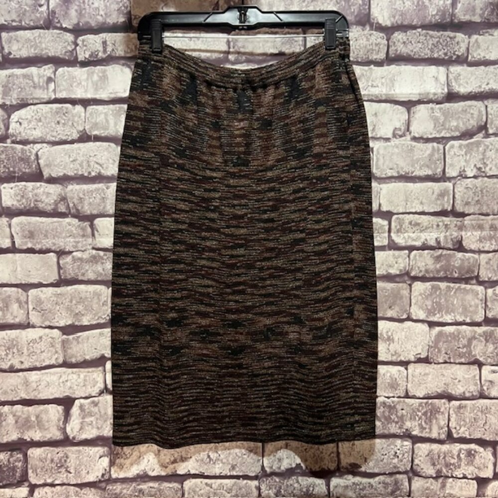 John Patrick NWT Brown, Red & Beige Heathered Knit Skirt Size XL
